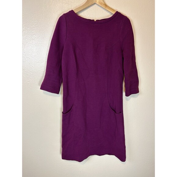 Boden 8 Ottoman Rib Dress Purple Boat Neck Shift Sheath Career 3/4 Sleeve Pocket - Picture 1 of 4